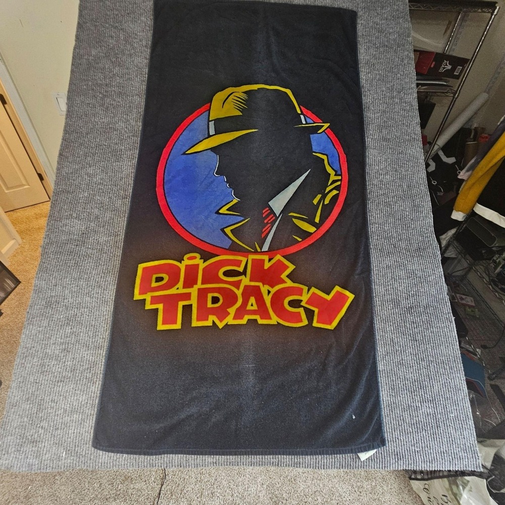 Vintage Franco Dick Tracy Beach Towel 30x60 Black Cotton Disney Bath Pool Adults